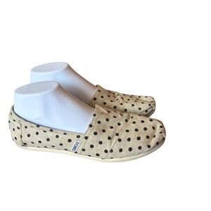 TOMS Classic Alpargata Beige Canvas Black Polka Dot Slip On Shoes Womens 8.5